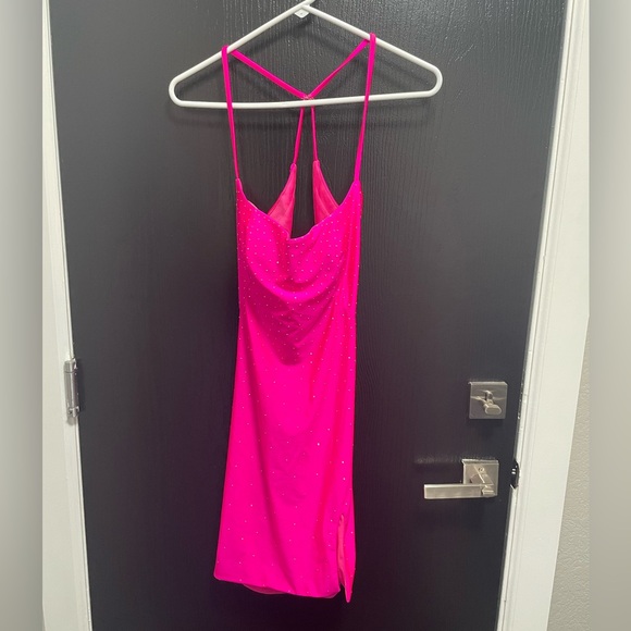 NWT La Femme 30304 Hot Pink Backless Mini Dress Sz 10 $258‎ - Picture 3 of 5